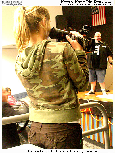 There she is! The blonde camera girl at Horror and Hotties!